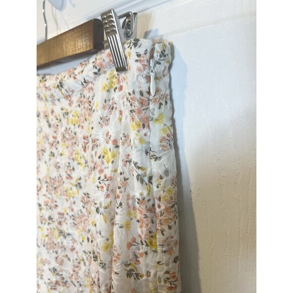 Loft Floral Eyelet Midi Skirt Size 14 Lined Side Zipper Romantic Cottagecore - Picture 6 of 8